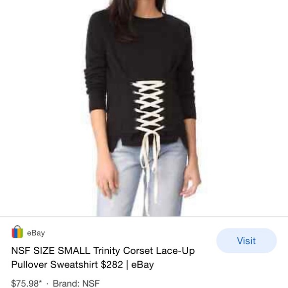 100% Cotton Navy Blue Corset Lace-up Sweater- Made in USA - Picture 4 of 4